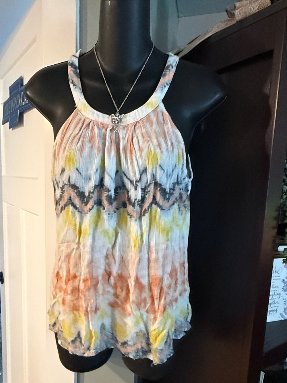 Another Reason Women’s Sleeveless Tie-Dye Halter Top - Yellow, Orange, Gray L